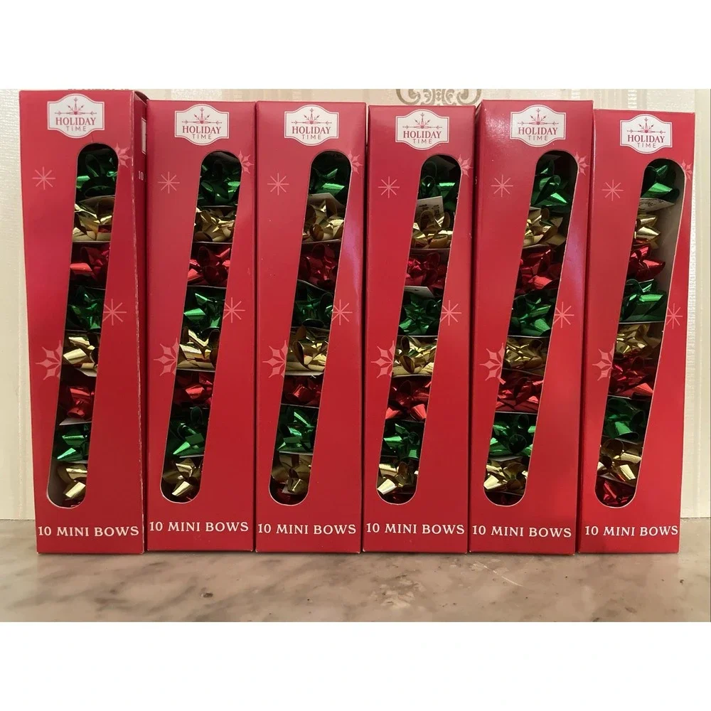 Mini Gift Bows‎ Red Green Gold Stick-on Adhesive Holiday 60 pcs